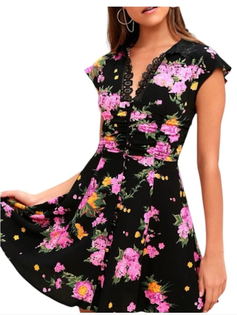 Free People Alora Floral Print Mini Dress - S